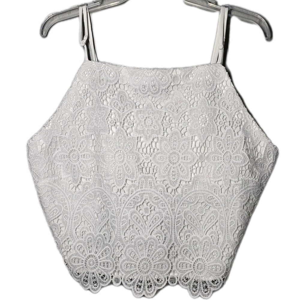 Abercrombie & Fitch Crop Cami Top Womens XL White Crochet Floral Spaghetti Strap